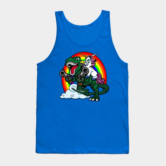 Unicorn Riding a Dinosaur into Battle Tank Top by DavesTees